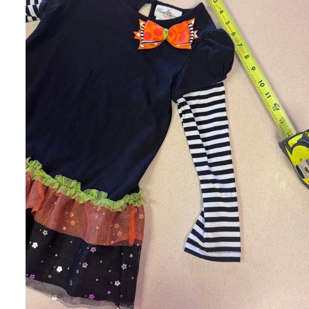 Rare Editions Girls Halloween Tutu Dress Black Orange Striped Sequin Size 6
